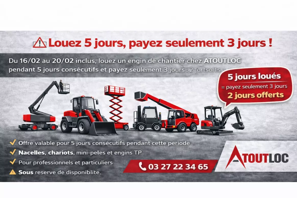 Louez 5 jours, payez-en 3